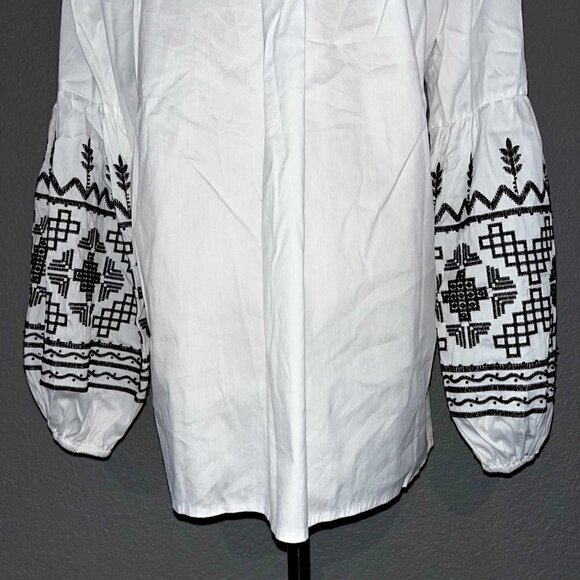CHICO'S White Tunic with Black Embroidery & Beading - Johnny Was Style -EUC  10 - Picture 7 of 12